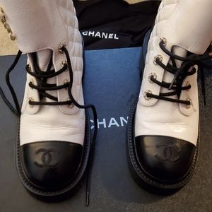 Chanel 20a combat boots black and white
